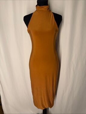 Fashion Nova Sleeveless High Neck Midi Dress in Rust